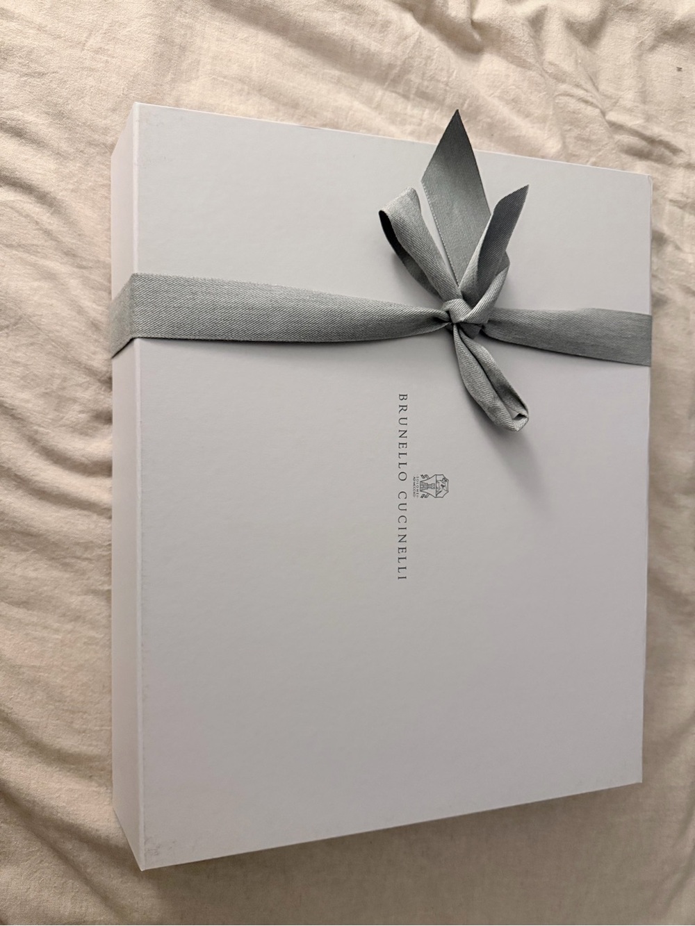 Brunello Cucinelli White Box with Gray Ribbon Bow